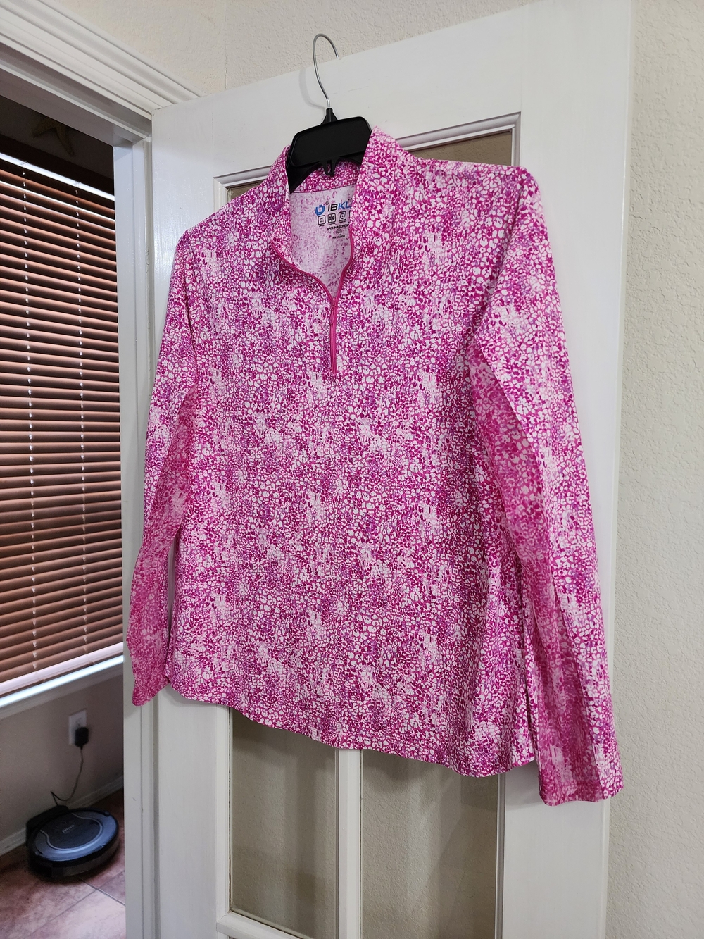 IBKUL XXL Pink Animal Print Mock Neck 1/4 Zip UPF 50 Golf Top - Picture 2 of 11